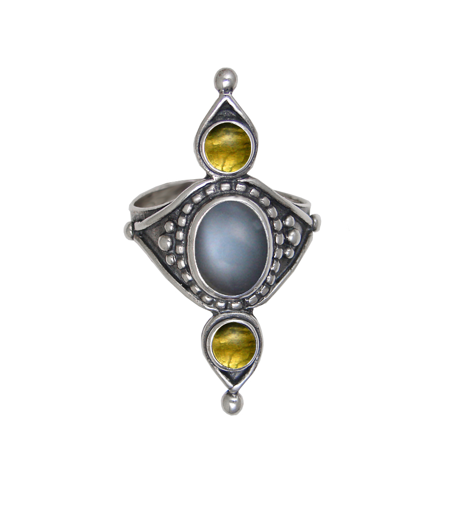 Sterling Silver Royal Ring With Grey Moonstone And Citrine Size 9